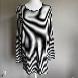 J.Jill Wearever Collection Black White Stripe Long Sleeve Tunic Blouse Womens L